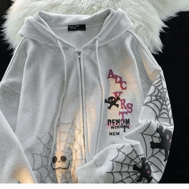 American Spider Print Cardigan Hooded Zip up Sweatshirt spring autumn mens womens tide loose thin couple jacket kawaii clothes