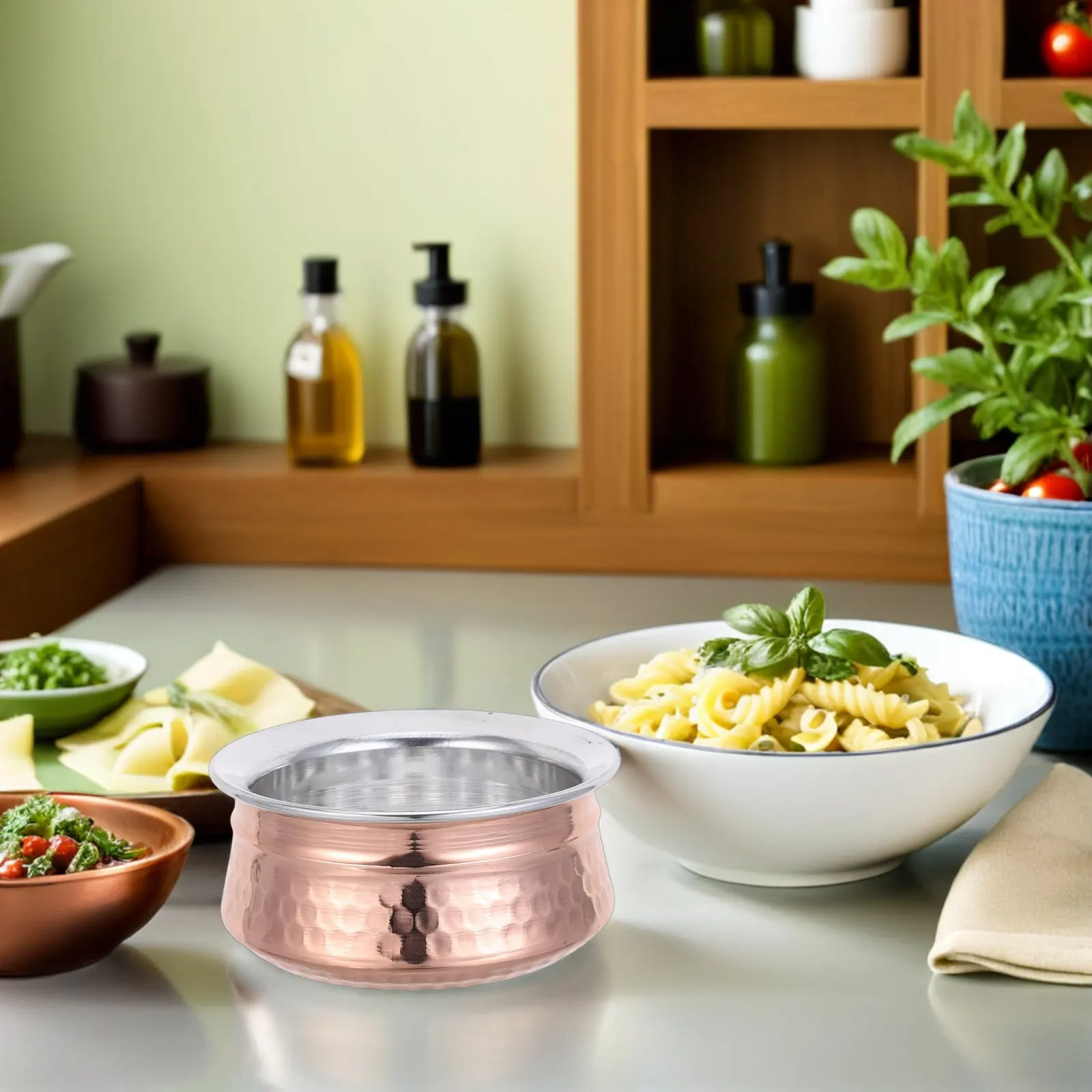 Indian Hammered Serveware Bowl 4.5 Inch for Curry Rice Soup Salad Serving Elegant Decorative Asian Tableware Dish Dishwasher