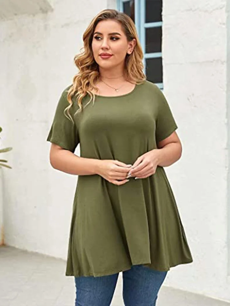 Casual Blouse Tee Shirt Plus Size Ladies Tunic Peplum Tops Blouse 2022 New Women Summer Short Sleeve Solid Street