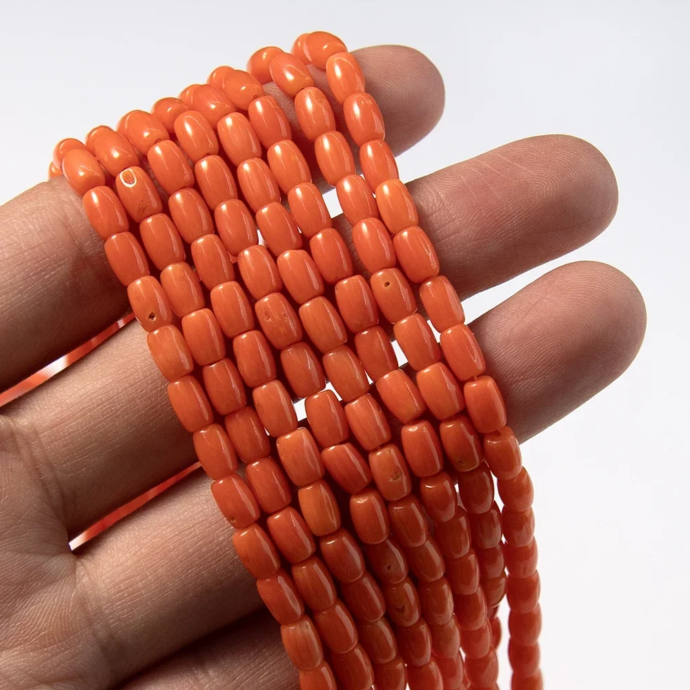 الصف 4x6 مللي متر المرجان الطبيعي الخرز ستراند البرتقال خرزة مباعدة رائعة شكل دلو لصنع سوار ذاتي الصنع قلادة القرط #4