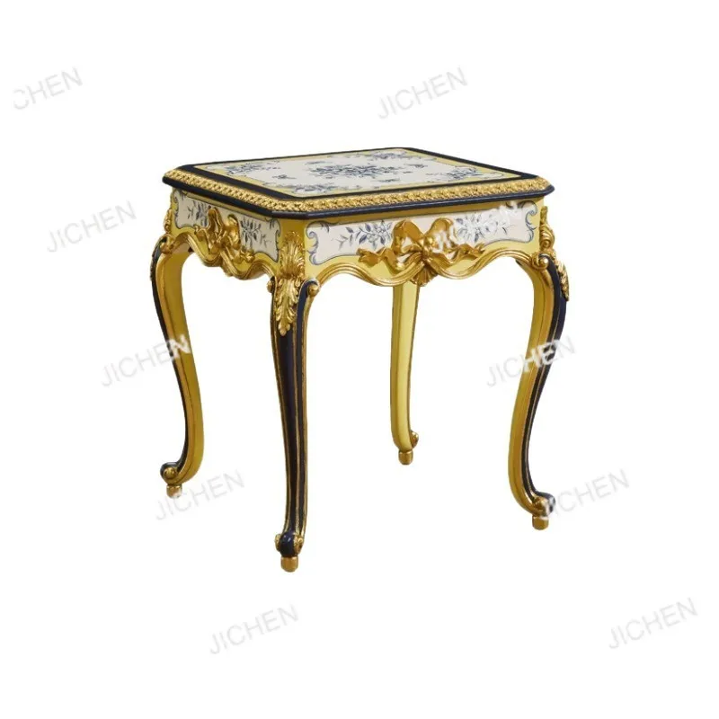 

French sofa edge table can be processed solid wood carving flower handicrafts living coffee table quality small round table
