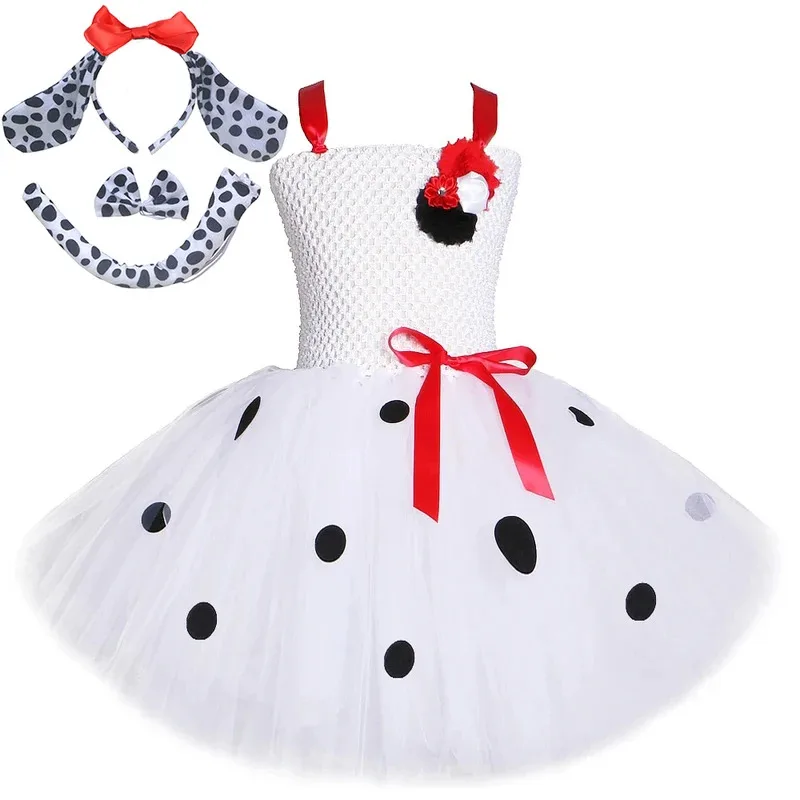 

Baby Girls Dalmatian Dog Tutu Dress for Kids Spotty Puppy Costumes Birthday Halloween Outfit Child Animal Clothes with Ears Set
