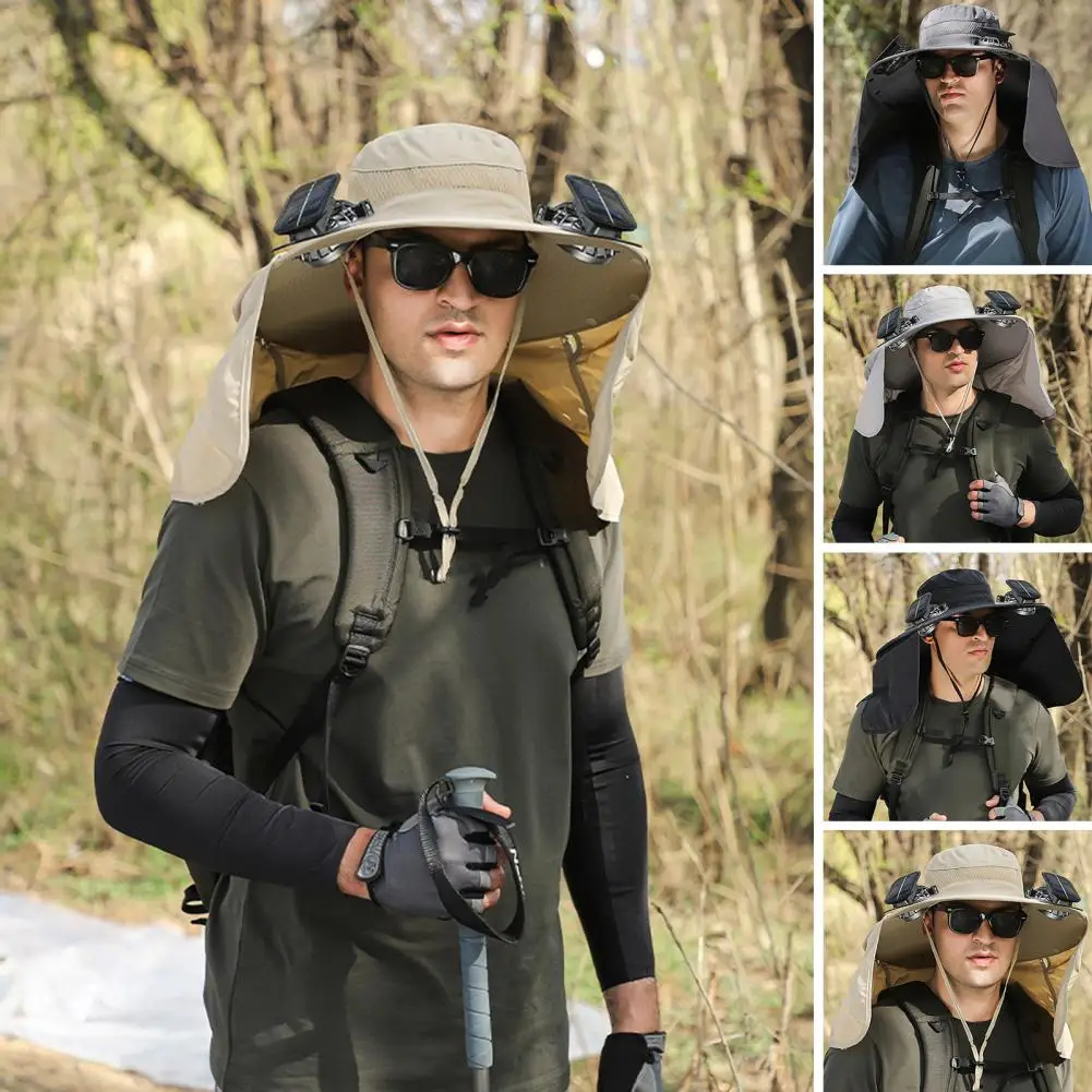 

Подарочная солнцезащитная шляпа с широкими полями и вентилятором; Перезаряжаемая летняя шляпа для мужчин; На солнечной энергии для кемпинга, рыбалки и походов.