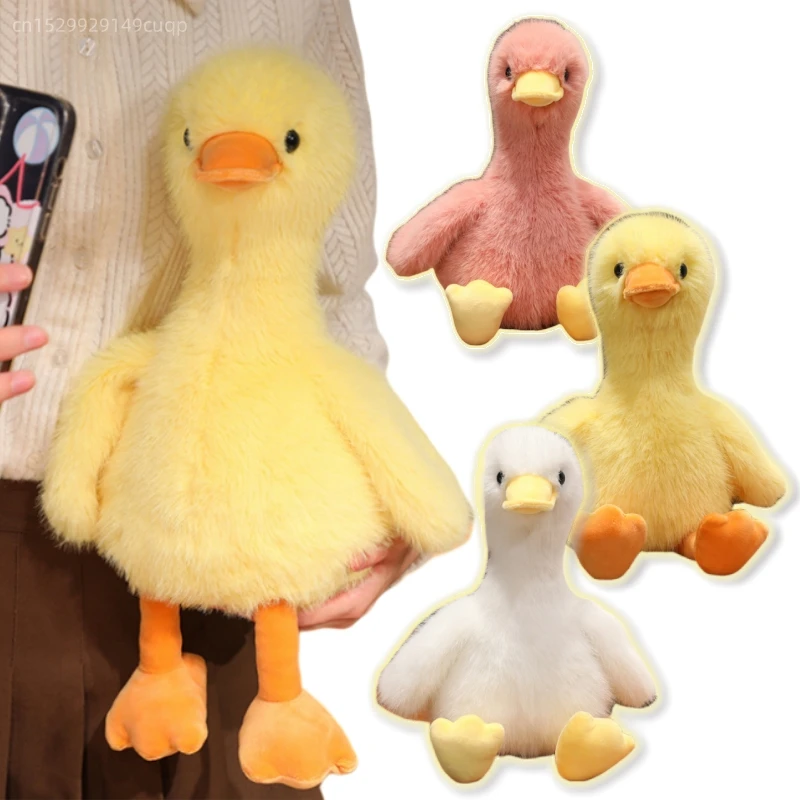 Kawaii Simulation Yellow Duck Plush Toy White Pink Black Long Hair Duck Plush Doll for Boys And Girls To Accompany Sleeping Gift