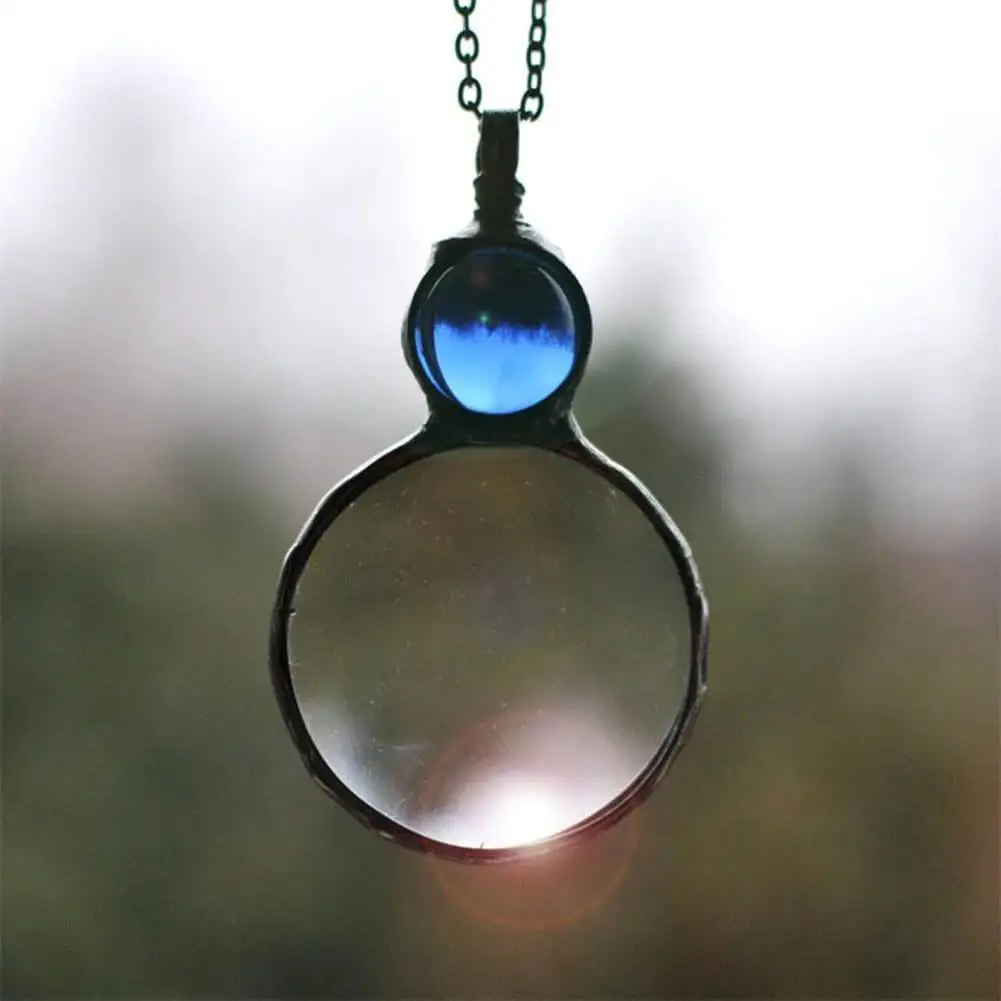 Necklace Magnifier Decorative Monocle Necklace Magnifying Glass Pendant Crystal Lock Metal Chain Necklace For Women Jewelry Gift