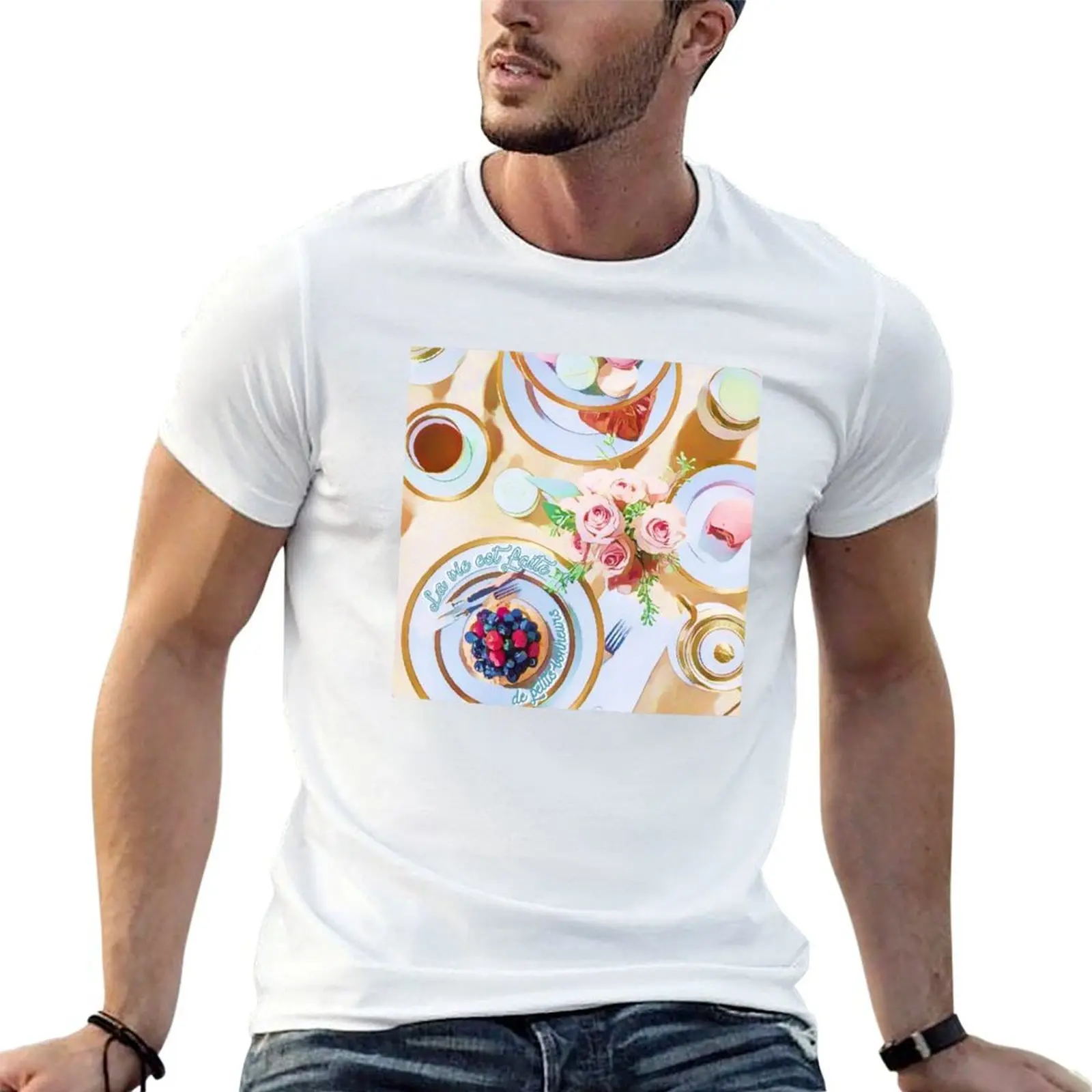 Camiseta com ilustração La Vie Est Faite de Petits Bonheurs, camiseta de anime, camiseta masculina, camiseta de designer, camiseta casual masculina