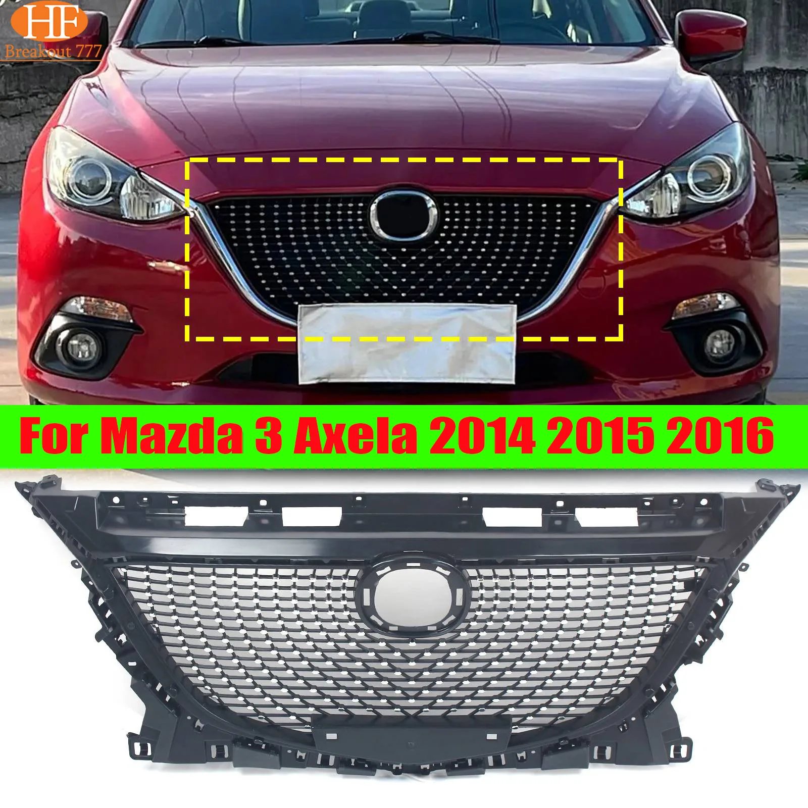 

Grill Front Grille For Mazda 3 Axela 2014 2015 2016 Black Honeycomb Style Mazda3 Car Upper Bumper Intake Hood Mesh Grid Body Kit