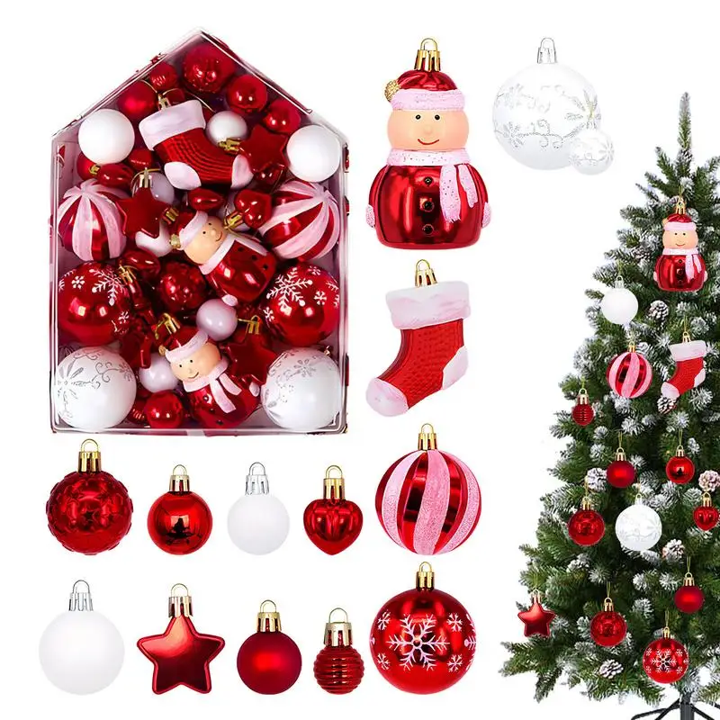 72pcs Christmas Ornaments Balls Red Multiple Shapes Hangable Christmas Balls Christmas Tree Ball Christmas Tree Decorations