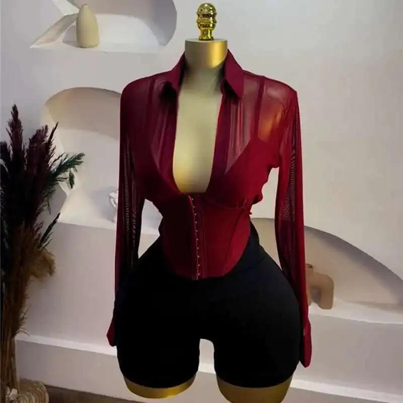 Waist Shirts Woman Dress Sexy Dresses For Women Bodycon Corset Mini Tight Coquette Deep V-neck Shirts Sleeve Night Club