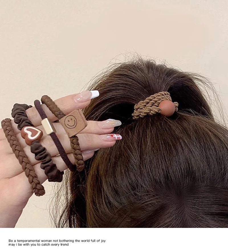 5/10 stücke Einfache Herz Ball Charms Scrunchie Keine Schäden Elastische Geflochtene Haar Krawatten Seile Frauen Mädchen Pferdeschwanz Halter Gummibänder – Detail 4