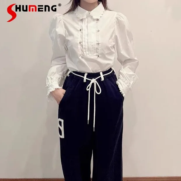 

2025 Japanese Style Sweet Fashion White Long Sleeve Shirt Women's Daily Basic Casual Blouses Top Blusas De Mujer Spring Autumn