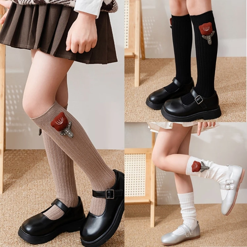 Q0KB Girls Over Knees High Socks Comfortable Socks Stretch Cotton Blend Warm & Breathable Socks Kids High Elasticity Socks