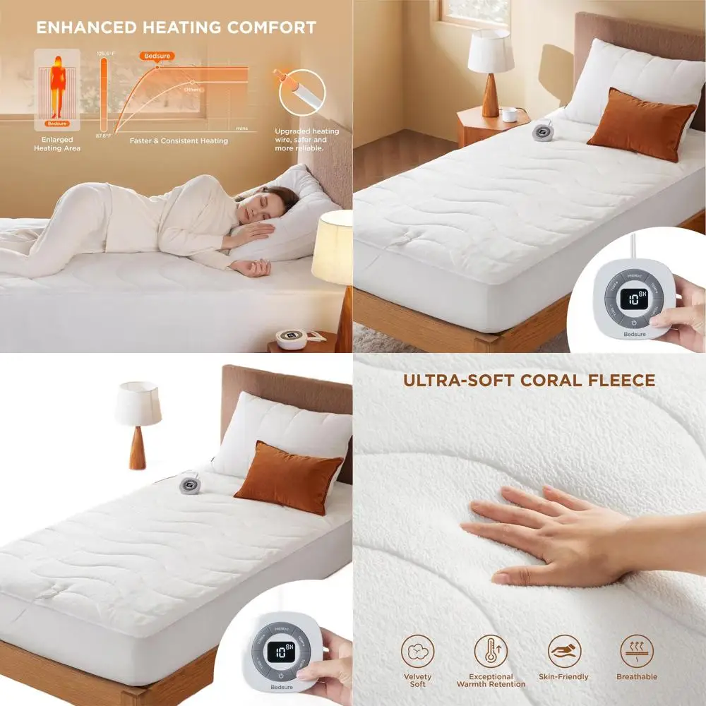 

Twin XL Electric Mattress Pad with 10 Heat Settings, Memory, Preheat, 12-Hour Auto-Off, Coral Fleece, 39x80