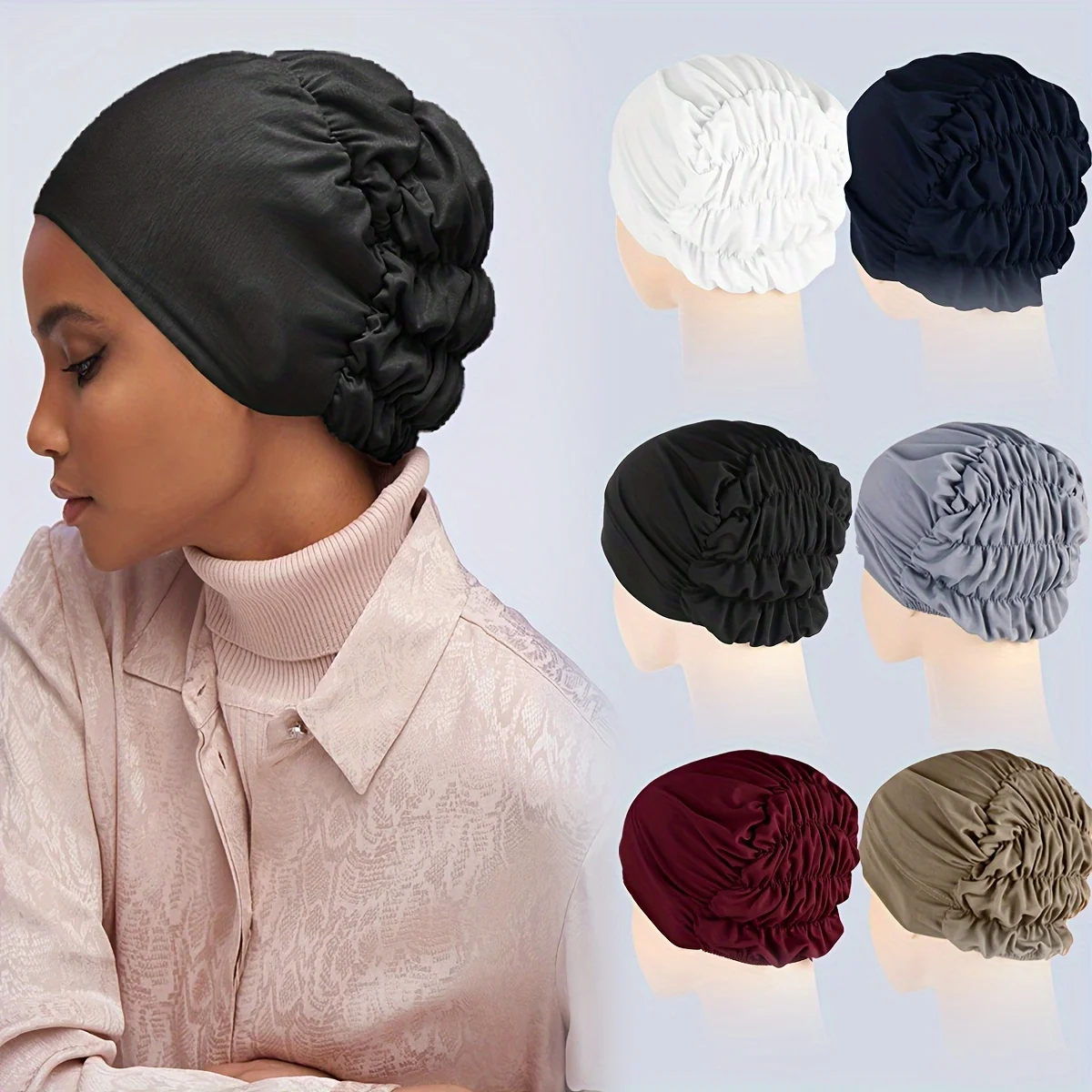 Solid Color Elastic Undercap Simple Thin Breathable Base Cap Leisure Style Inner Hijab Cap For Women