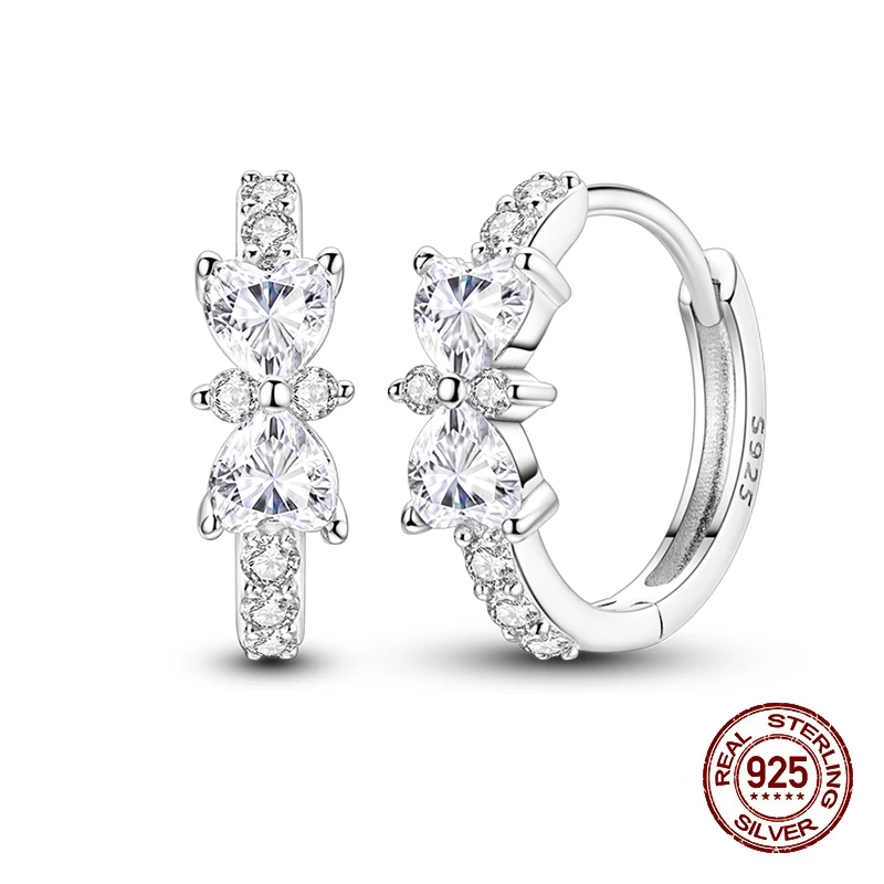 

100% 925 Sterling Silver Shining Bows Zircon Hoop Earrings For Women Fashion Birthday Party Wedding Jewelry Engagement Jewelry
