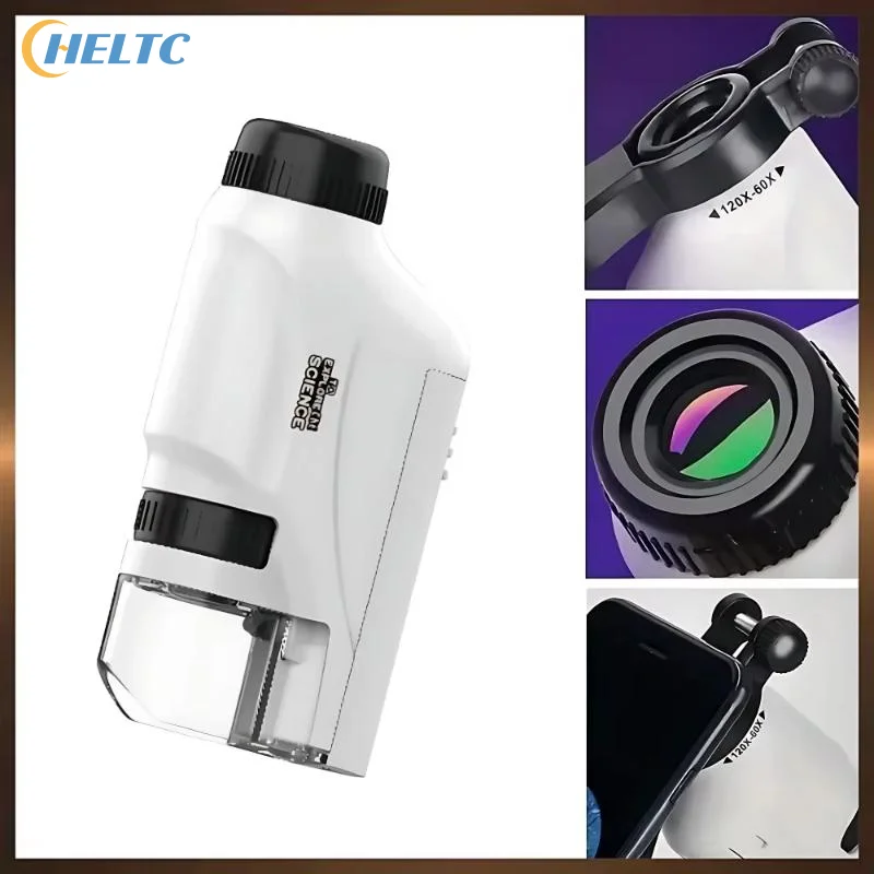 Kids Portable Handheld Microscope 60X To 120X Zoom With LED Light Adjustable Focus For Science Learning Outdoor Exploration