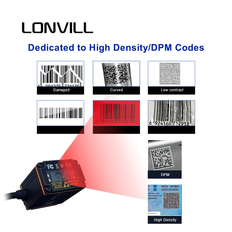 Scanner de codes-barres fixe industriel, haute performance, USB RS232, haute densité, IP65, DPM