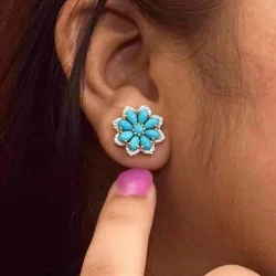 Boho Vintage Turquoise Stud Earrings for Women Snow Flower Earring Statement Earring Valentine Day Gift Jewelry Pendientes Mujer