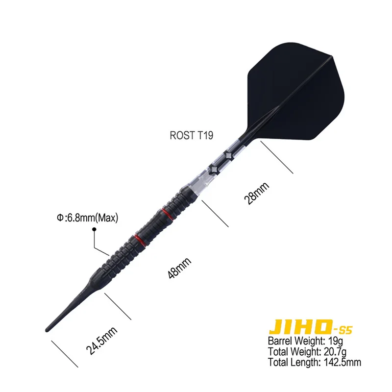 

CUESOUL JIHO S5 19g Soft Tip Darts 90% Tungsten Dart Set with Titanium Coated and Unifying ROST T19 Flight