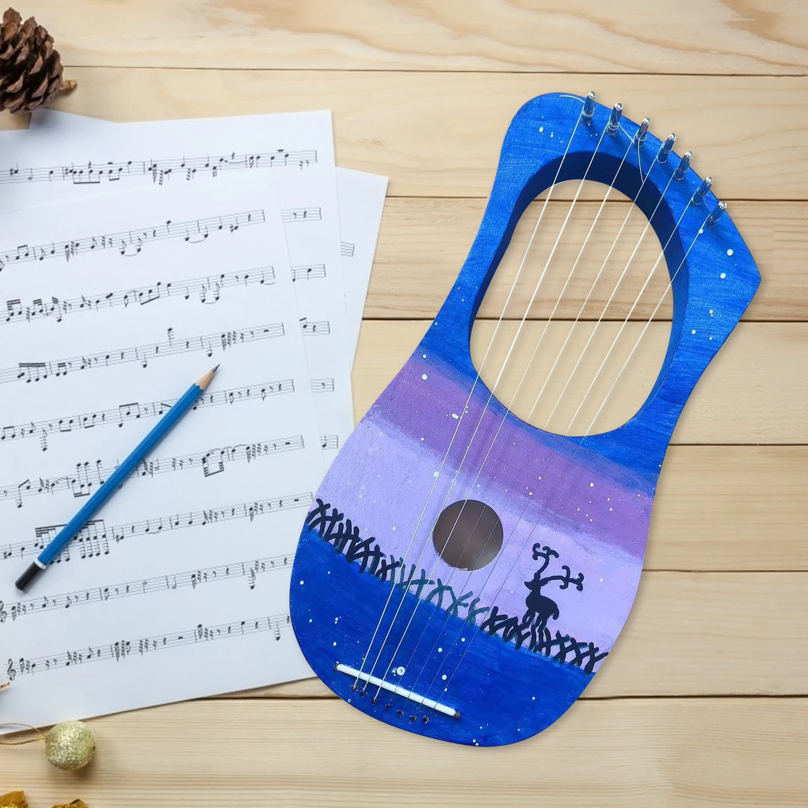 

1 Set Diy Wooden Lyre Harp Kit -Friendly 7 String Instrument Handmade Harp Material Kids Early Education Art Craft