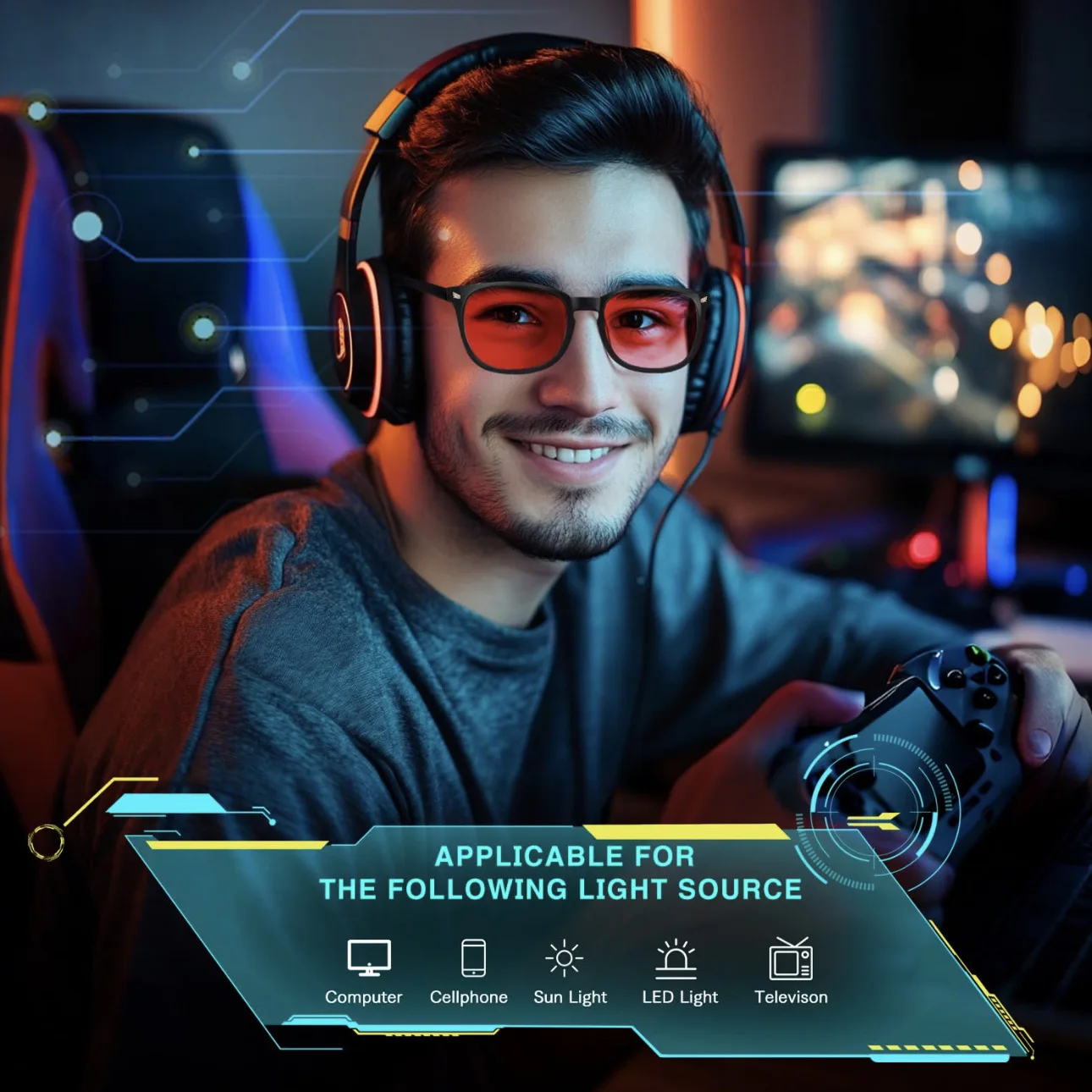 نظارات مضادة للضوء الأزرق للرجال والنساء مع عدسات حمراء ملونة، نظارات نوم أفضل، عدسات برتقالية صفراء، نظارات القيادة #3