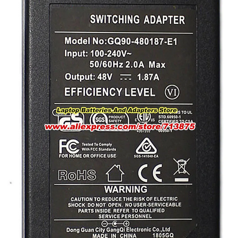 Genuine 48V 1.87A 90W For EYE GQ90-480187-E1 AC Adapter for Swann NVR NVR8-7285 NVR8-7400 Box Power Adapter