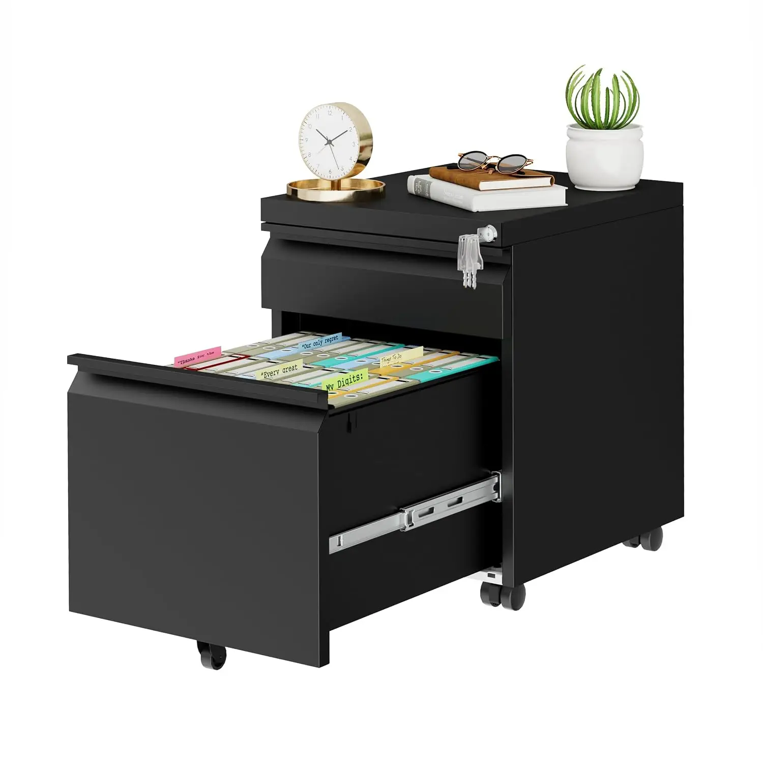Metal Mobile File Cabinet 2 Drawer with Lock & 4 Keys Under Desk Filing Home Office Anti-tilt Wheels A4/Legal/Letter, Customized