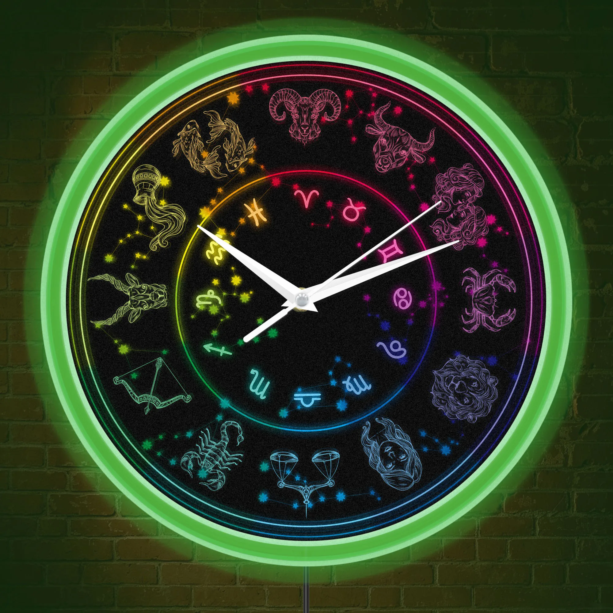 Zodiac Constellation LED Neon Light Wall Clock Silent Movement Illuminated Star Signs Celestial Home Decor Night Light Clock