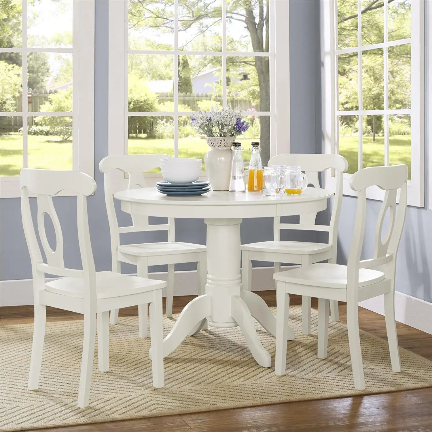 

DHP Aubrey Five Piece Wood Traditional Height Dining Set, White