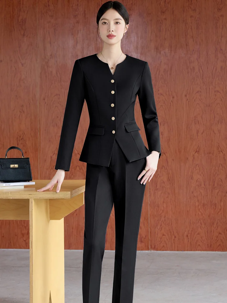 ชุดสูทผู้หญิง ฤดูใบไม้ผลิ ฤดูใบไม้ร่วง แฟชั่น สง่างาม ดูดี มืออาชีพ เหมาะสำหรับร้านเสริมสวย ร้านขายเครื่องประดับ ทำงาน