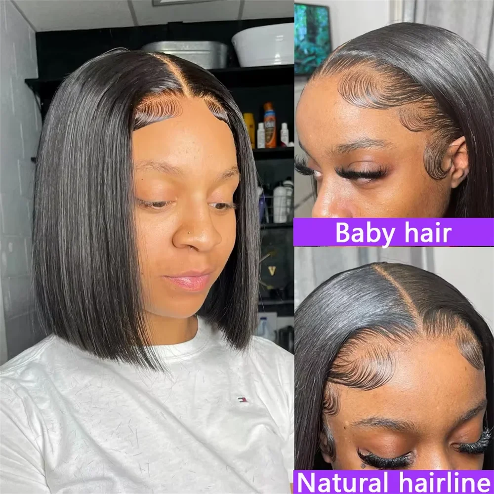 بوب الباروكات قصيرة بوب شعر مستعار الدانتيل الجبهة خصلات الشعر المستعار الإنسان شعر مستقيم 13x4 الدانتيل أمامي شعر الإنسان بوب الباروكات للنساء