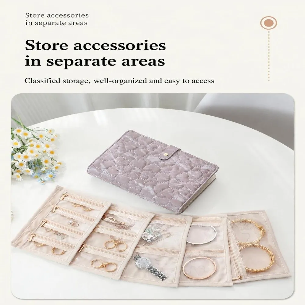 Portable PU Leather Jewelry Storage Book with Snap Button Clear Pockets Jewelry Packaging Box Velvet Interior Storage Bag Travel