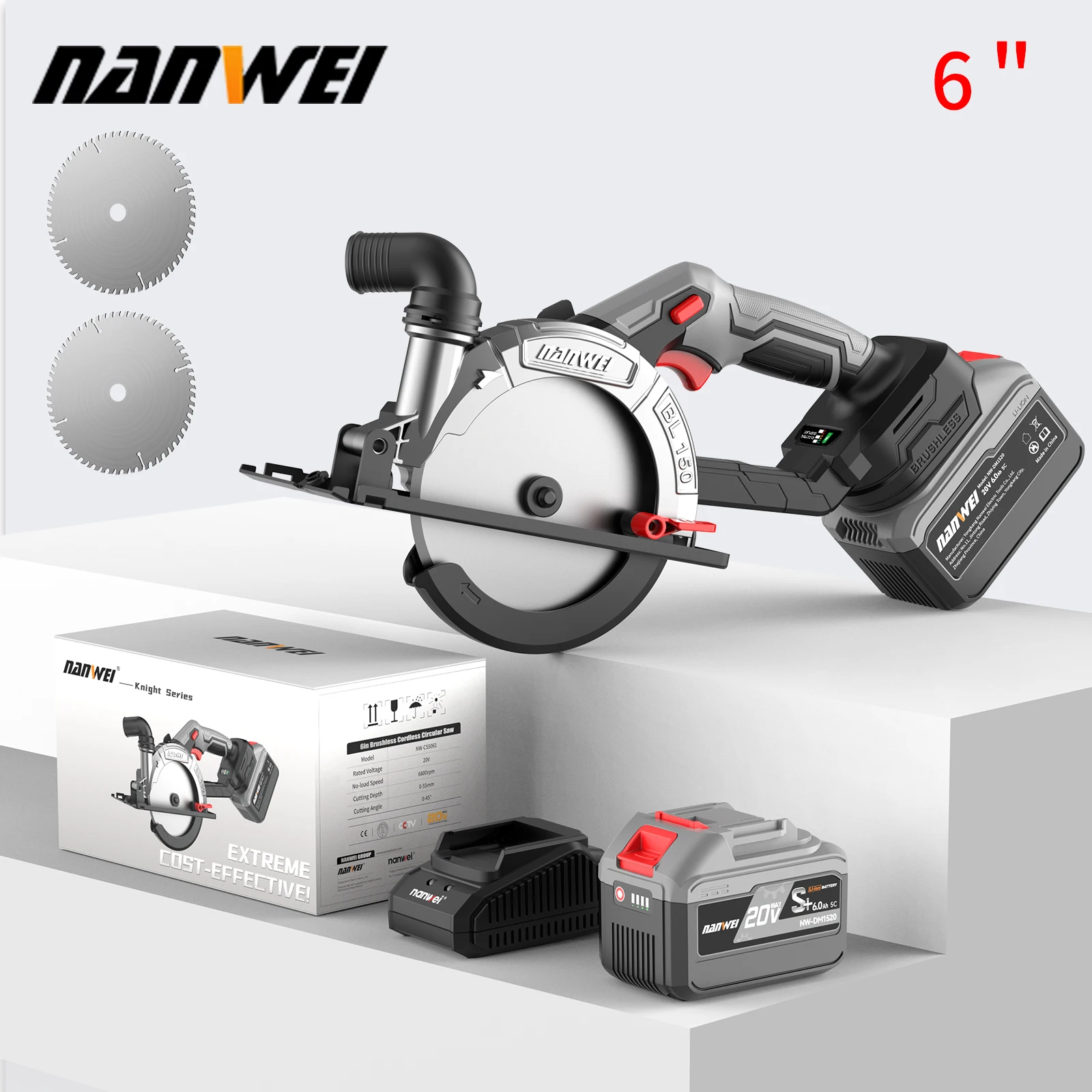 NANWEI 6 inch brushless electric circular saw rechargeable woodworking portable lucite machine cutting machine circular saw