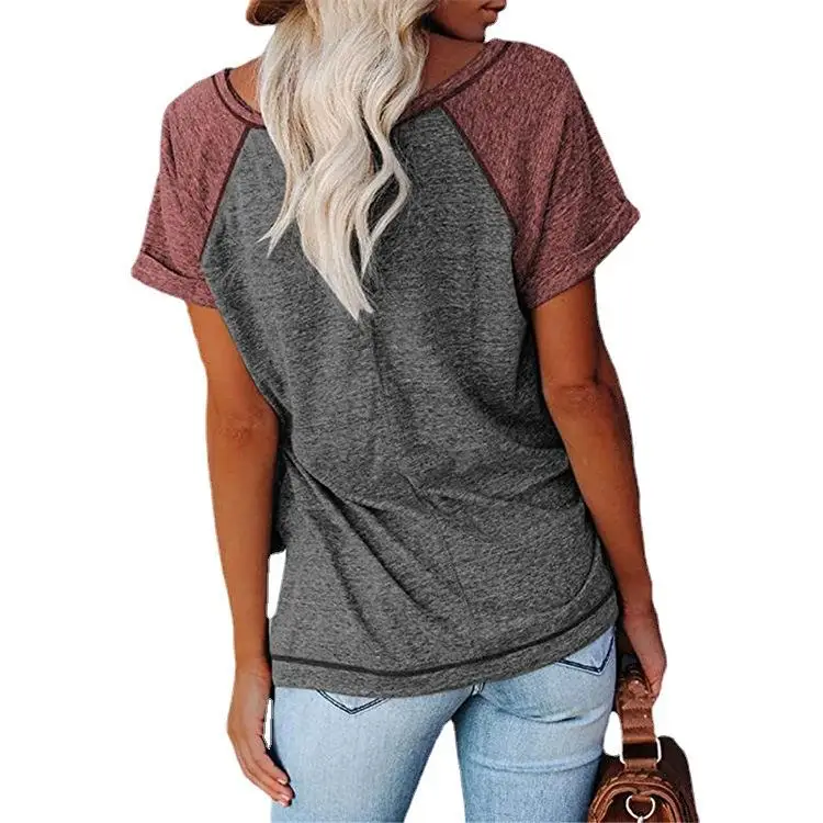 Women's Color Blo T-irt Collar Decoration ort Sve Loose Fit Polyester Casual Top Summer Faion Ladies' Tee