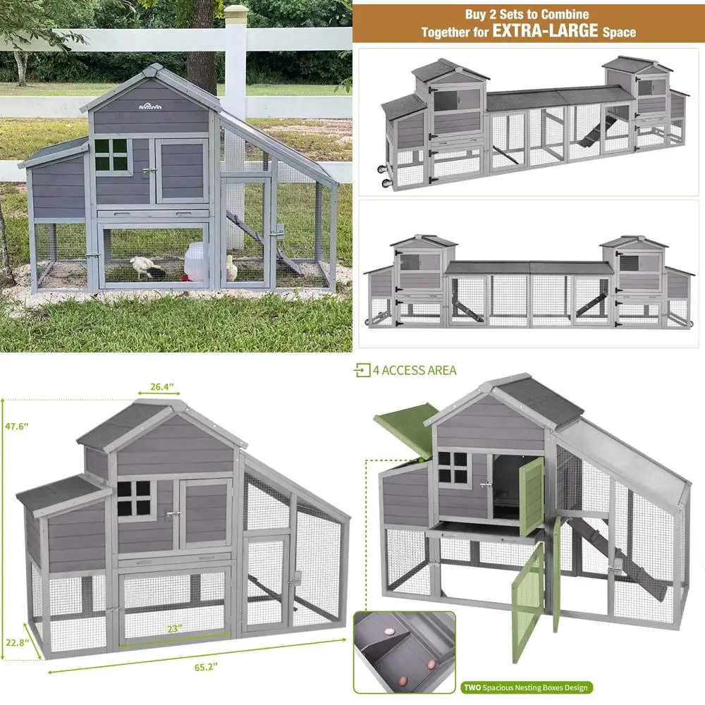 

GUTINNEEN Multi-Level Wooden Chicken Coop with 4 Access Points, UV-Protected Grey Panel