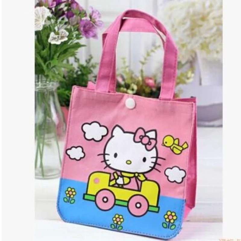 Hello Kitty Tote Bag Fashion Cute Foldable Shopping Bag Women\'s Handbags Printed Bento Bag Large Capacity Waterproof Lunch Bag