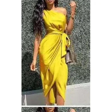 Ele – jupe asymétrique taille haute pour femmes, Faion Wi incliné, ceinture Dr, mi-longue, couleur Simple, été 2024