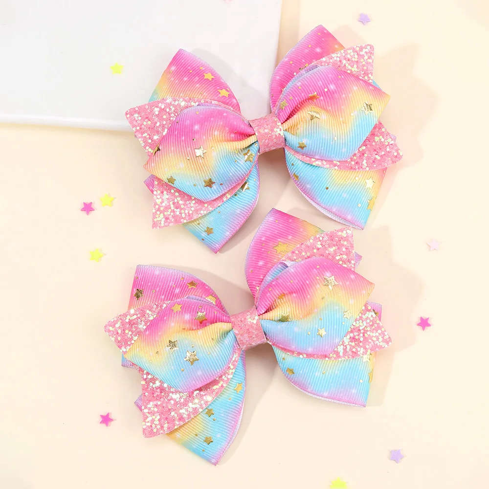 2 قطعة قوس قزح ستار مقاطع الشعر الحلو بريق الترتر دبابيس الشعر جديد الشريط باريت للفتيات الأطفال أغطية الرأس إكسسوارات الشعر هدية #3