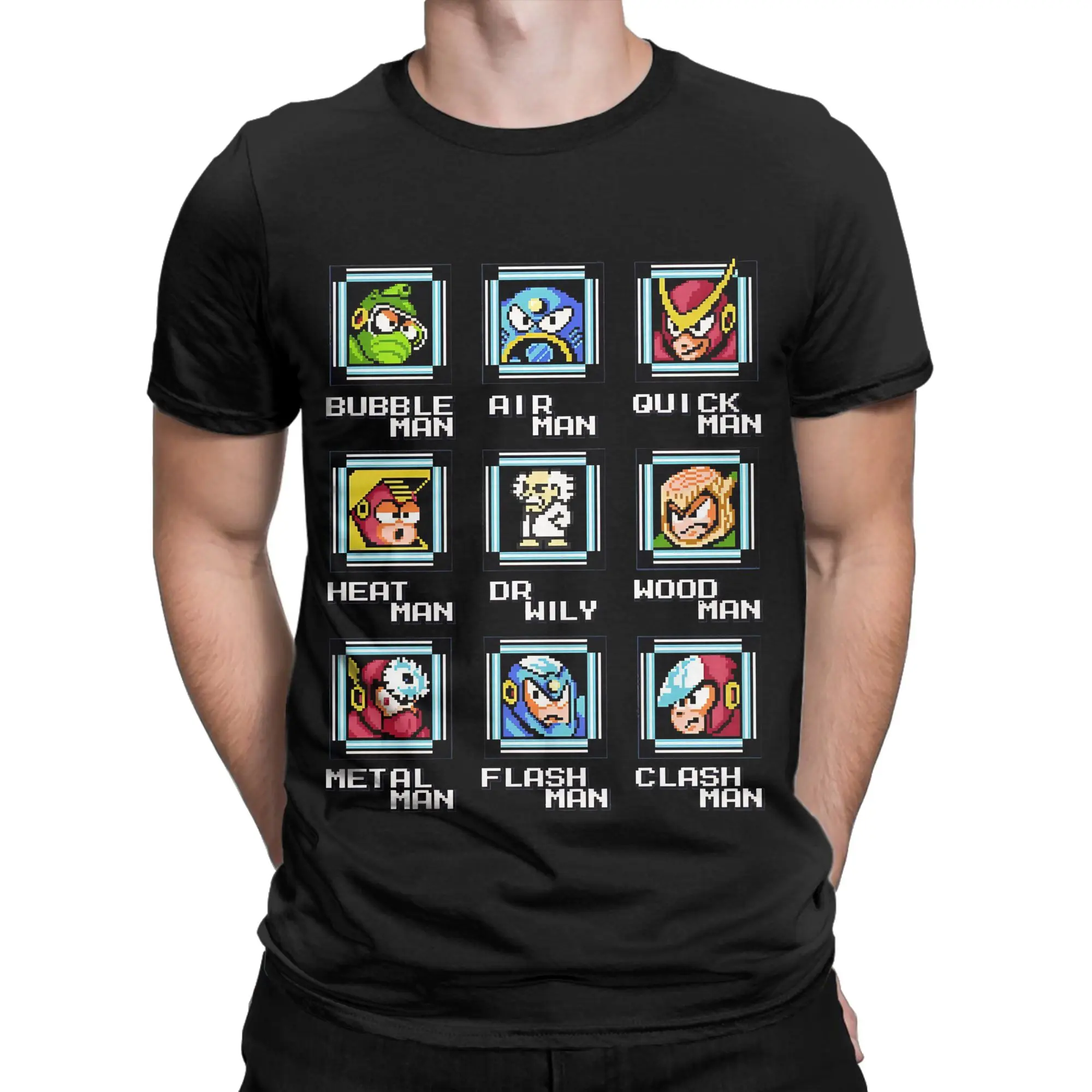 NES Retro Video Game Mega Man Bosses Duvet shirt mug sweater Funny Graphic 100% Cotton T-Shirt Megaman Tees Tops For Men