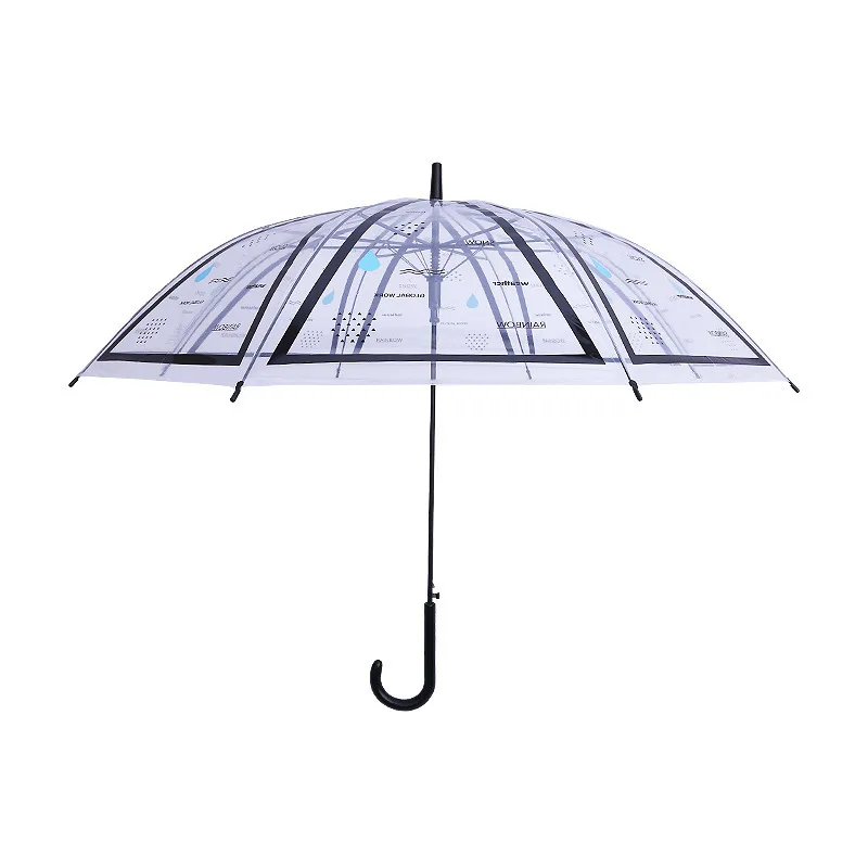 Automatic wind and rain resistant umbrella solid color transparent straight fiber bone umbrella straight transparent wind and