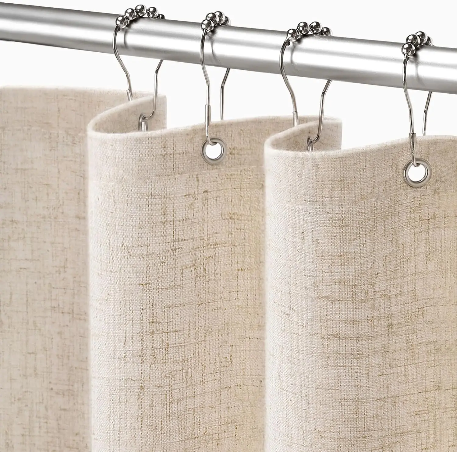 

Linen Shower Curtain Beige, Boho Farmhouse Fabric for Bathroom Cream Cotton Natural Cloth Liner Set 72x72