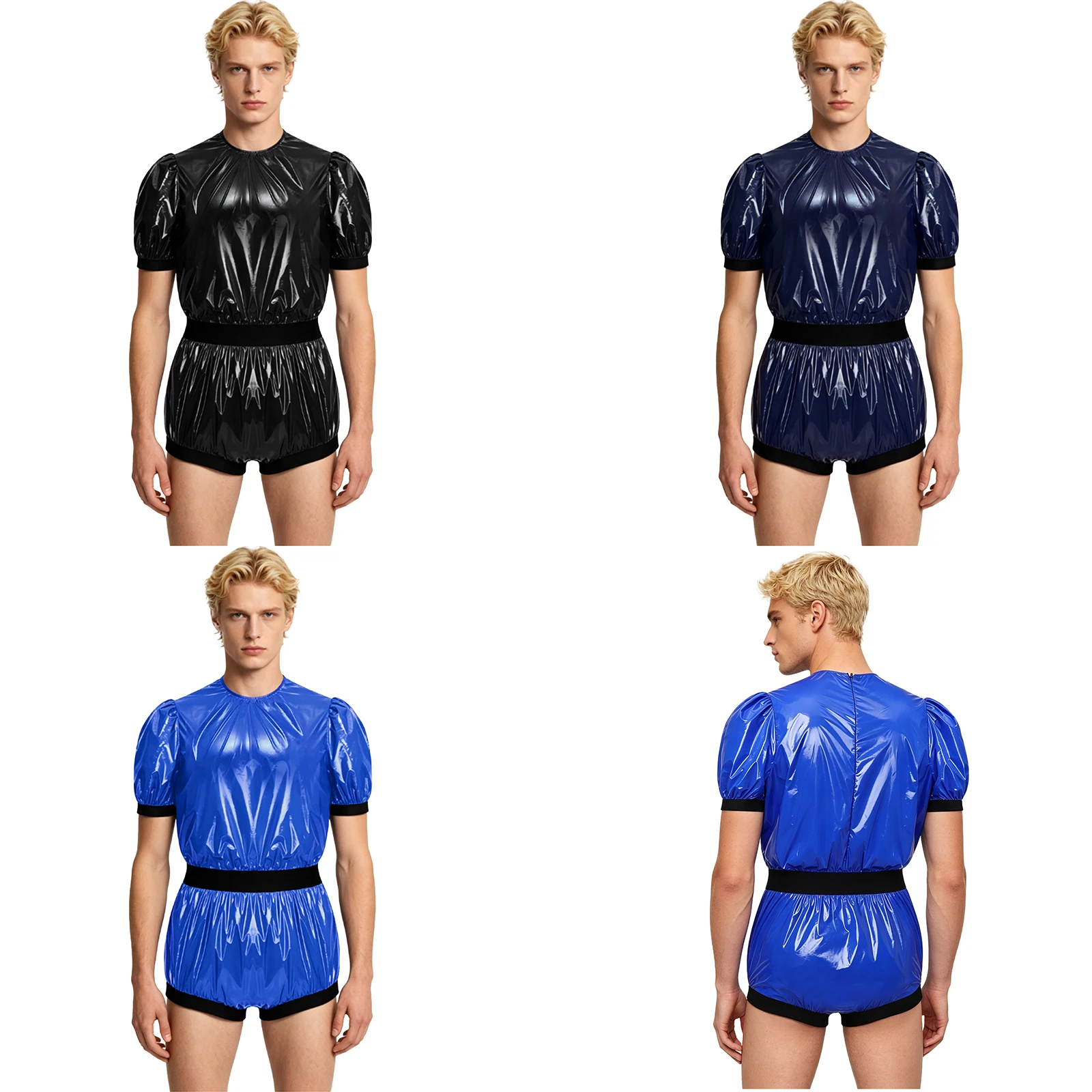 

Men Waterproof Elderly Leakproof Diaper Oily Rompers Short Sleeve Back Zipper Elastic Band One Piece Leotard Jumpsuit Clubwear