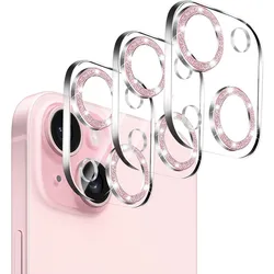 3PCS Bling Glitter Diamond Camera Lens Protector for IPhone 16 15 14 13 12 11 Pro Max Mini Plus 16Pro Tempered Glass Full Cover