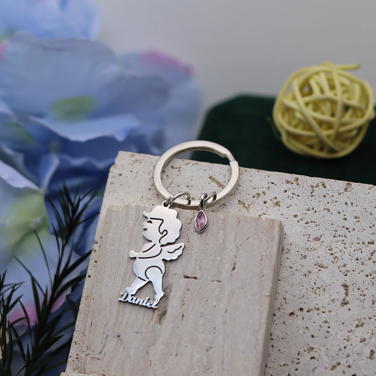 Customized Stainless Steel Angel Boy Pendant Keychain Engraved Cartoon Jewelry Men Gifts Women Gifts
