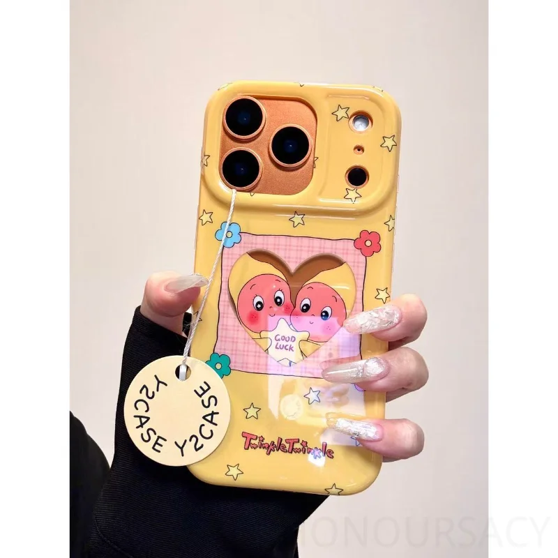 على شكل قلب نمط لطيف الكرتون مكافحة الإفلات الحالات الهاتف آيفون 17 16 14 13 بروماكس 15Pro الغطاء الخلفي المرأة الحالات الواقية