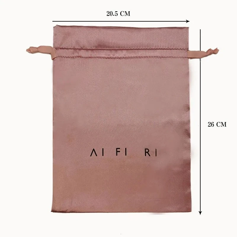 Custom Logo Satin Drawstring Bags Hair Extenssions Cosmetic Beauty Case Shoes Makeup Silk Packaging Bag Dustproof Sachet 50pcs