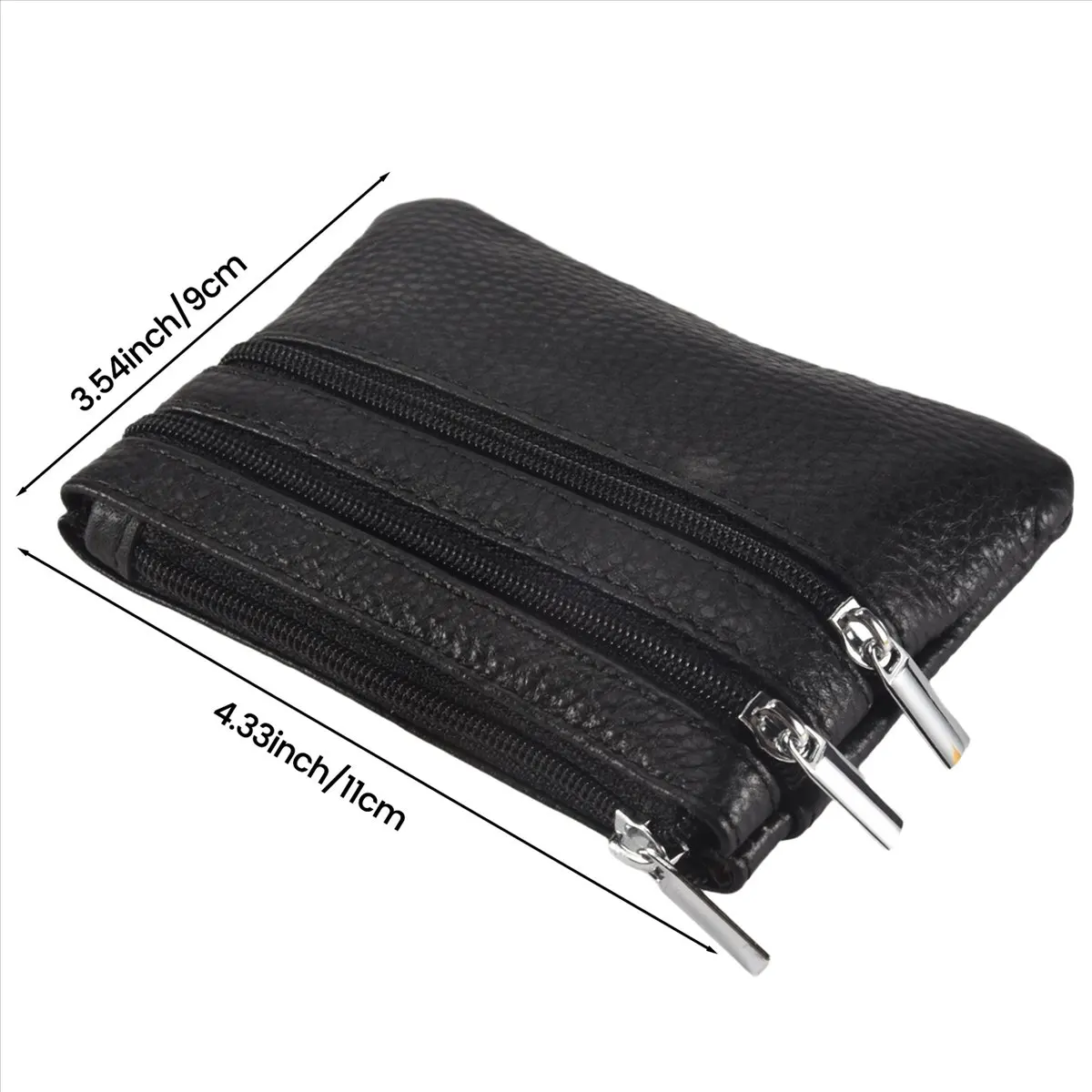 กระเป๋าใส่เหรียญหนัง ABQR พร้อมช่องใส่ของ 4 ช่องและพวงกุญแจสำหรับผู้หญิง สีดำ