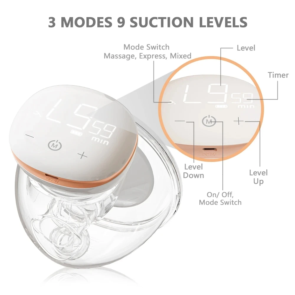 Youha Electric Breast Pump Handsfree BPA Free LowNoise Powrful Suction Milk Collector Portable DoubleWearable Breastfeeding Pump