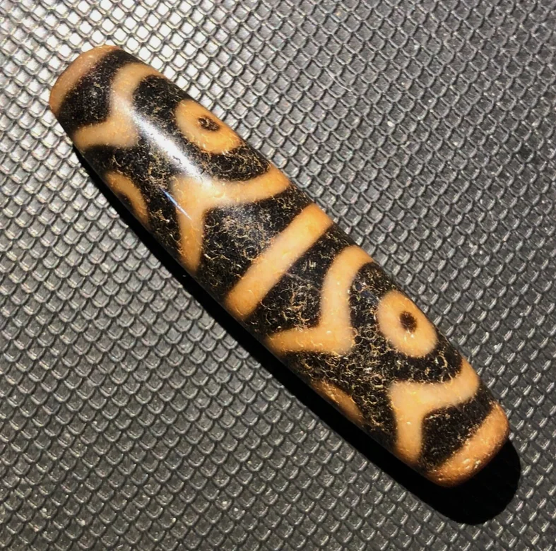 Magic Tibetan Old Agate Dragon Skin lotus 6Eye Totem dZi Bead 13*51mmC2026