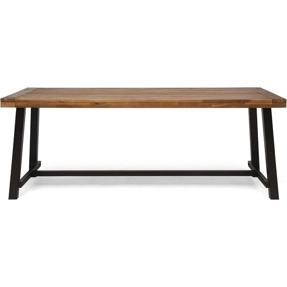 

Beau 8-Person Teak Wood Outdoor Dining Table with Rustic Metal Accents